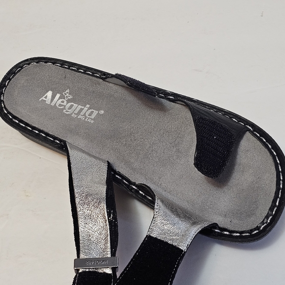 Alegria Women’s Karmen Black Metallic Adjustable Straps Sandals Slide Size 37 - Picture 6 of 16